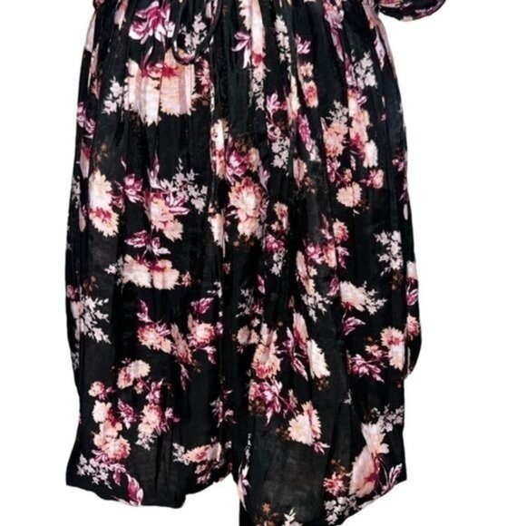 ASOS Dress Womens 14 Black Floral Puff Sleeve Midi Polyester Belted - Picture 6 of 13